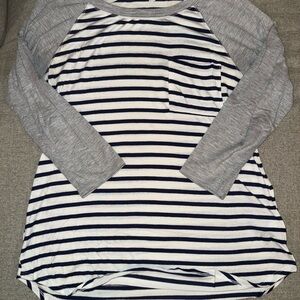 Moa Moa Navy and Gray Striped Long Sleeve Top
